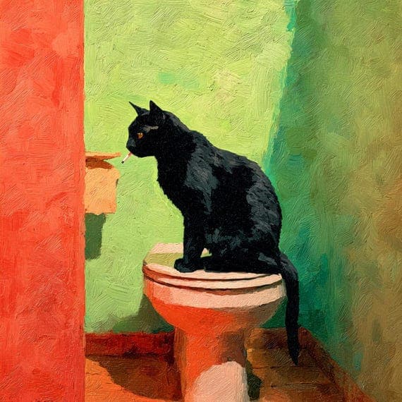 Funny Black Cat Smoking Oil Painting Clipart, Quirky Pet Art (Digital β view 3 β watercolor clipart transparent PNG instant download