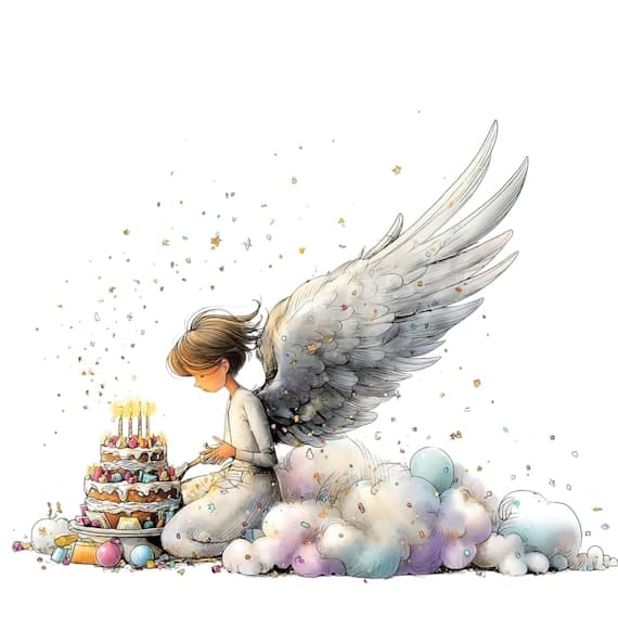 15 Whimsical Birthday Angel Clipart PNG β watercolor clipart transparent PNG instant download