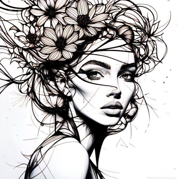 15 Floral Woman Face Clipart β view 2 β watercolor clipart transparent PNG instant download