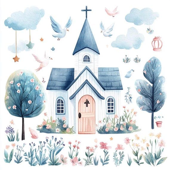 Watercolor White Church Clip Art, Junk Journaling (Digital Download) β view 4 β watercolor clipart transparent PNG instant download