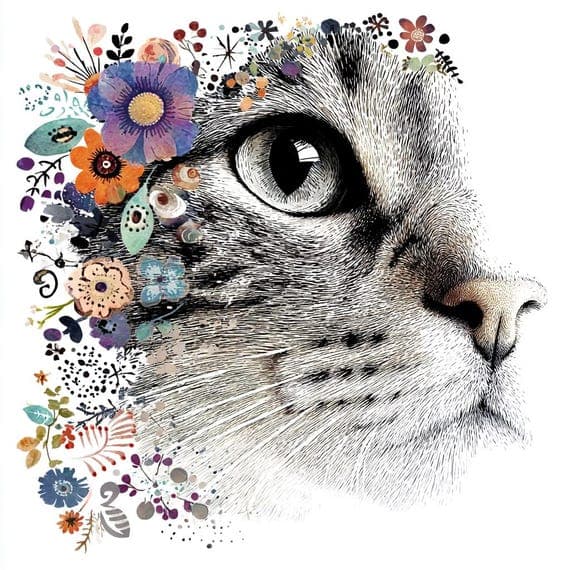 Watercolor Floral Cat Clipart β view 5 β watercolor clipart transparent PNG instant download