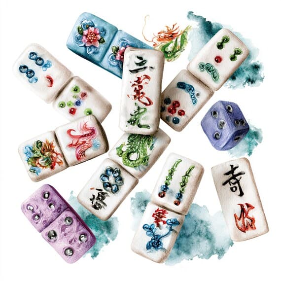 21 Whimsical Mahjong Clipart PNG β view 4 β watercolor clipart transparent PNG instant download