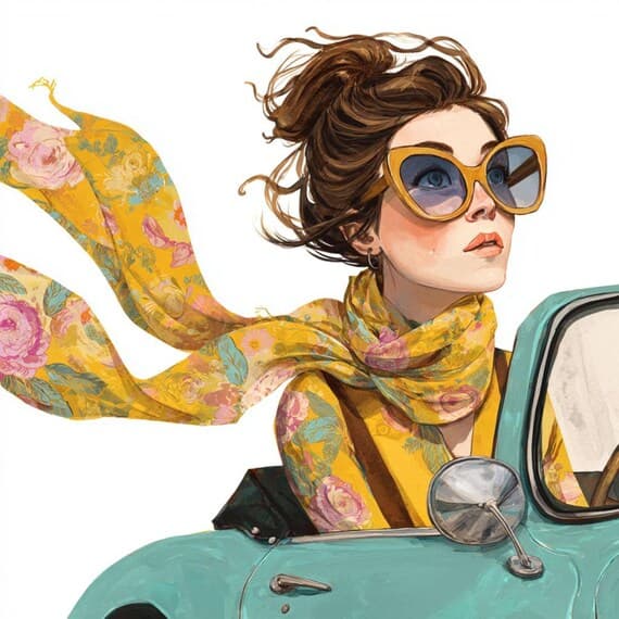 10 Retro Driving Woman Clipart (JPG) β view 3 β watercolor clipart transparent PNG instant download