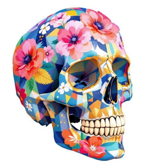 15 Whimsical Floral Skull Clipart PNG β view 8 β watercolor clipart transparent PNG instant download