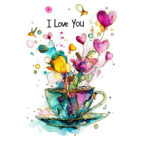 Watercolor Floral I Love You Card Set β watercolor clipart transparent PNG instant download
