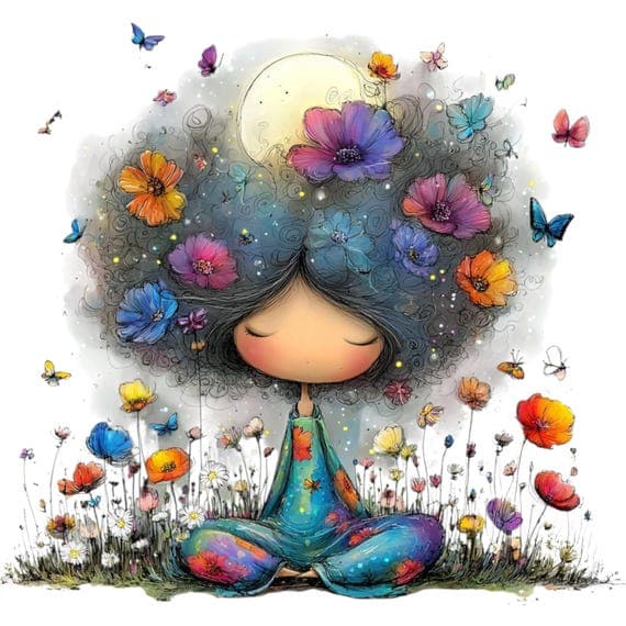 15 Afro Floral Meditation Girl Clipart (PNG JPG) β Peaceful Spiritual β watercolor clipart transparent PNG instant download