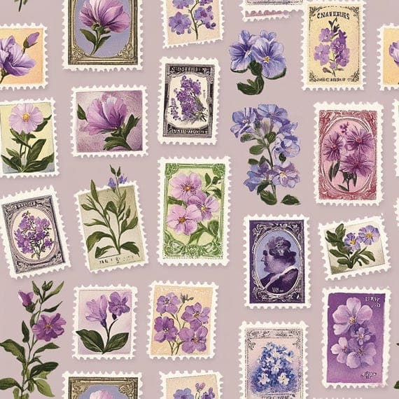 16 Vintage Floral Stamp Seamless Pattern – Retro Design for Fabric and — view 7 — watercolor clipart transparent PNG instant download