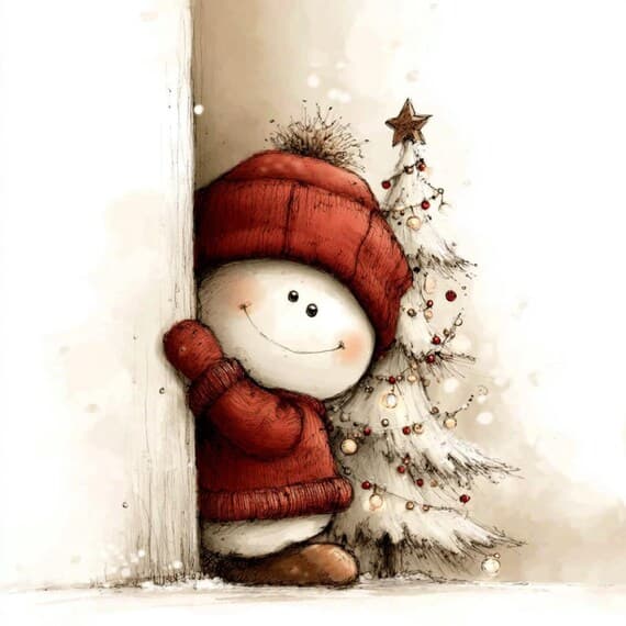 15 Peeking Snowman Clipart (JPG) β view 3 β watercolor clipart transparent PNG instant download