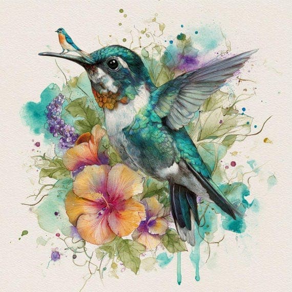 12 Abstract Hummingbird ,Watercolor bird wall art for Modern Decor β view 3 β watercolor clipart transparent PNG instant download