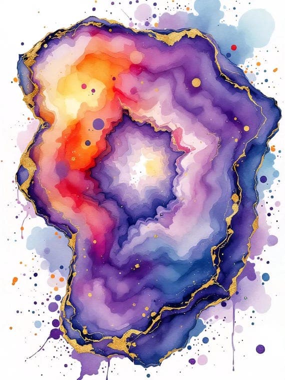 Watercolor Geode Crystal Clipart – Abstract Amethyst Stone PNG JPG (Di — view 8 — watercolor clipart transparent PNG instant download