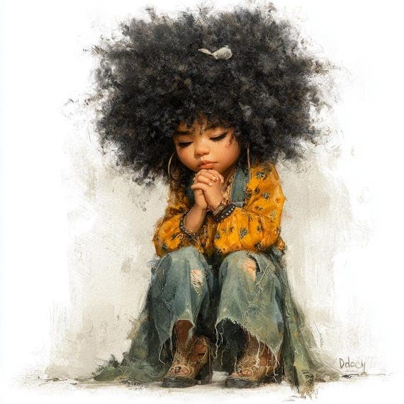 20 Whimsical Praying Afro Angel Girl PNG Clipart, Black Angel Illustra β view 6 β watercolor clipart transparent PNG instant download