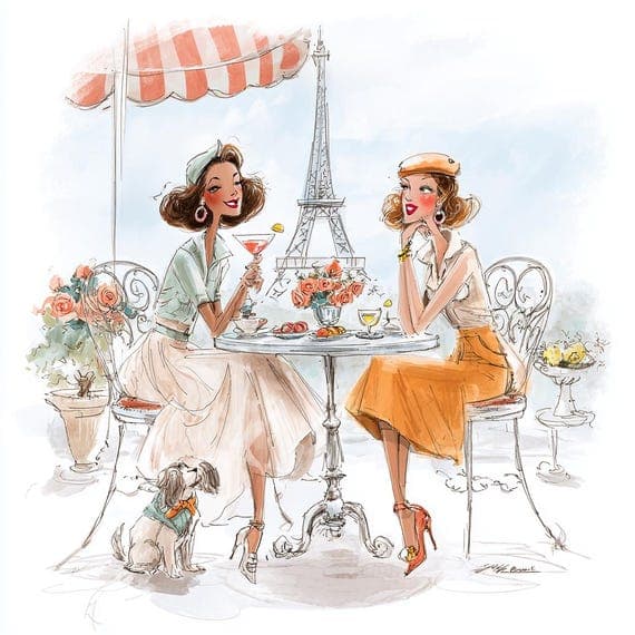 Paris Cafe Watercolor Art Print, Friends, Eiffel Tower (Digital Downlo β view 3 β watercolor clipart transparent PNG instant download