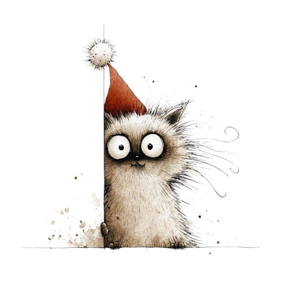 Funny Christmas Cat Clipart – Holiday Cats in Santa Hats (Digital Down — view 5 — watercolor clipart transparent PNG instant download