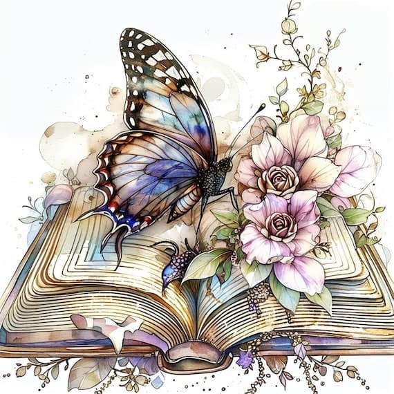 Butterfly Magic Book Clipart โ view 2 โ watercolor clipart transparent PNG instant download