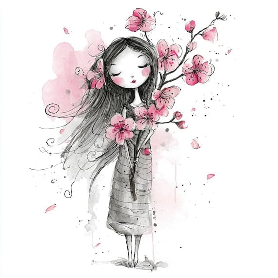 Whimsical Girl Clipart β view 2 β watercolor clipart transparent PNG instant download