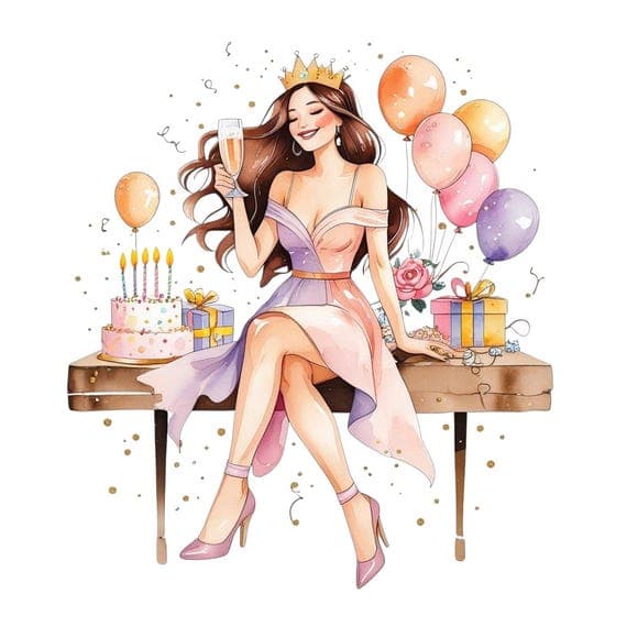 Birthday Girl Clipart, Watercolor Party Art (JPG) β view 7 β watercolor clipart transparent PNG instant download