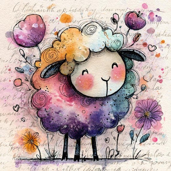 Rainbow Sheep Watercolor Clipart β view 3 β watercolor clipart transparent PNG instant download