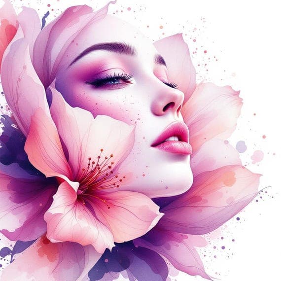 Floral Woman Face Watercolor Clipart – Violet PNG Images (Digital Down — view 6 — watercolor clipart transparent PNG instant download