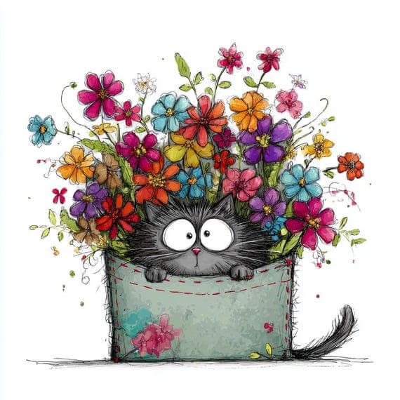 20 Luxury Floral Cat JPG 3D Watercolor Kitten Art Flowers Wall Decor P β view 4 β watercolor clipart transparent PNG instant download