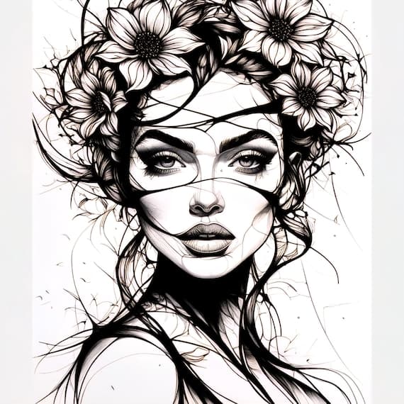 15 Floral Woman Face Clipart β view 8 β watercolor clipart transparent PNG instant download