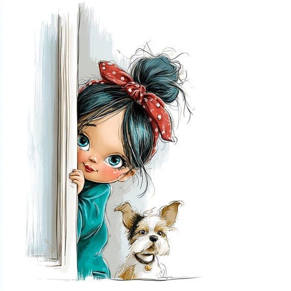 18 Watercolor Girl and Puppy Window Clipart (JPG) — view 2 — watercolor clipart transparent PNG instant download