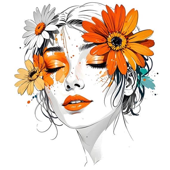 10 Whimsical Floral Woman Face Clipart β view 4 β watercolor clipart transparent PNG instant download