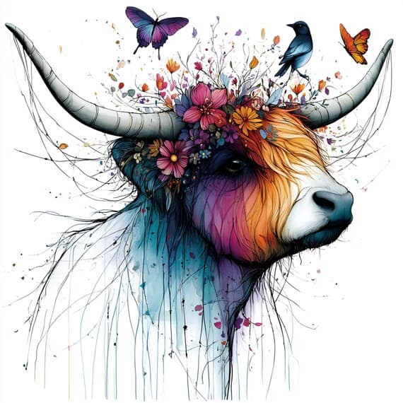 19 Boho Bull Clipart JPG β view 6 β watercolor clipart transparent PNG instant download