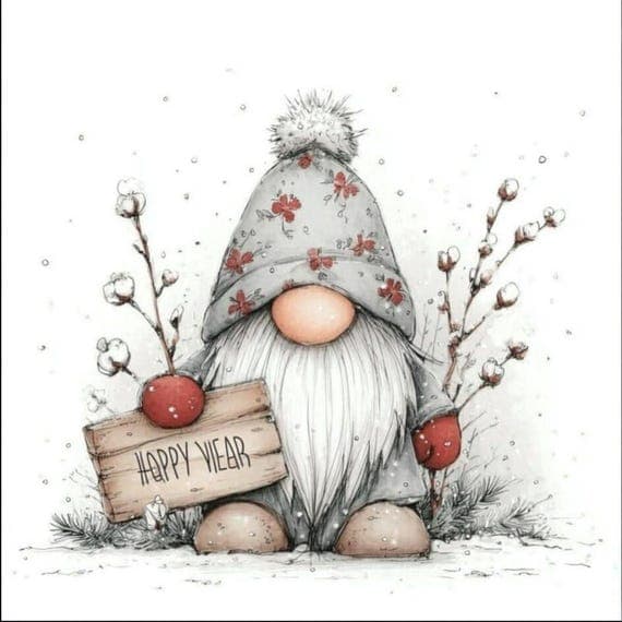 10 Happy New year gnomes Clipart bundle , Christmas Card Set — view 3 — watercolor clipart transparent PNG instant download