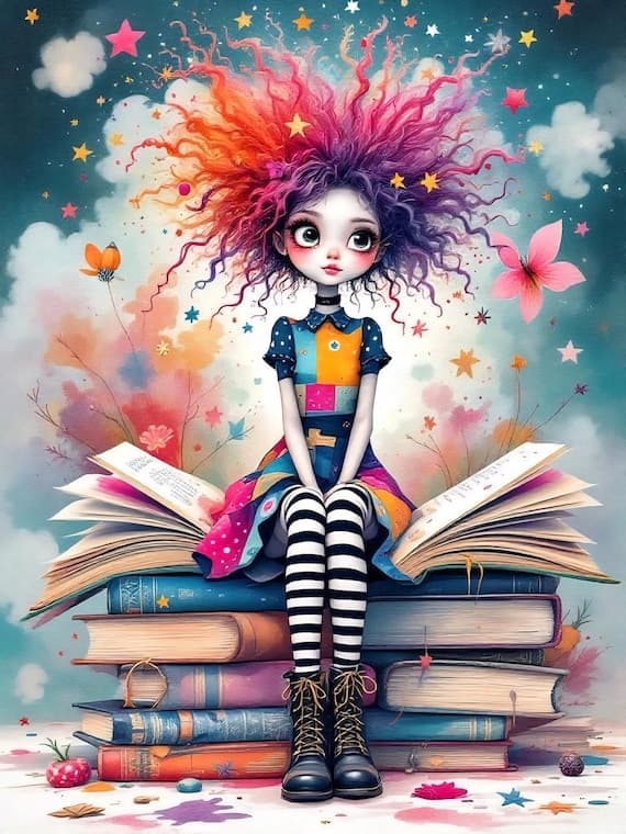 Whimsical Book Lover Clipart β watercolor clipart transparent PNG instant download