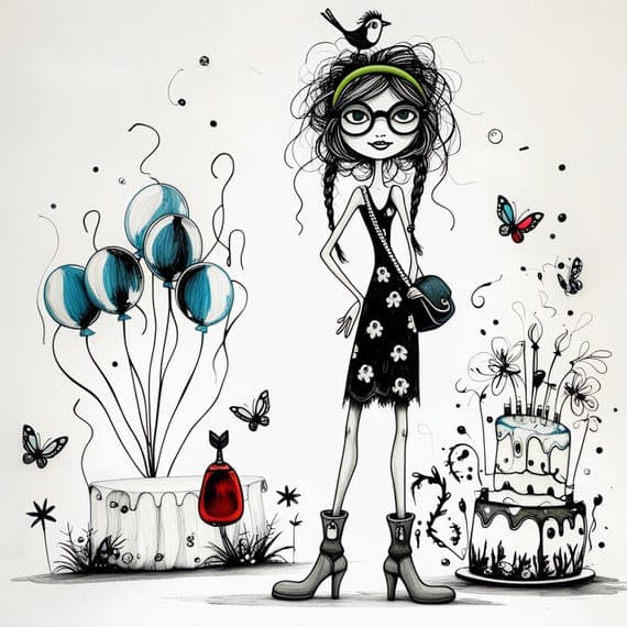 Whimsical Girl Birthday Clipart β view 4 β watercolor clipart transparent PNG instant download