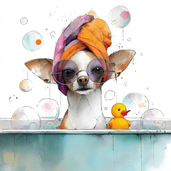 Funny Chihuahua Bath Clipart β view 8 β watercolor clipart transparent PNG instant download