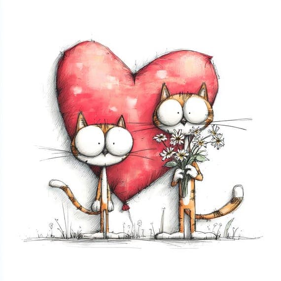 30 Whimsical Cat Love Clipart (PNG JPG) β view 7 β watercolor clipart transparent PNG instant download
