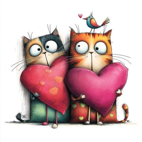 20 Whimsical Cat Love Clipart PNG β view 3 β watercolor clipart transparent PNG instant download