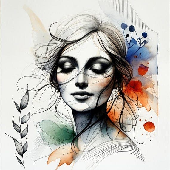 15 Whimsical Floral Woman Face Clipart β view 7 β watercolor clipart transparent PNG instant download
