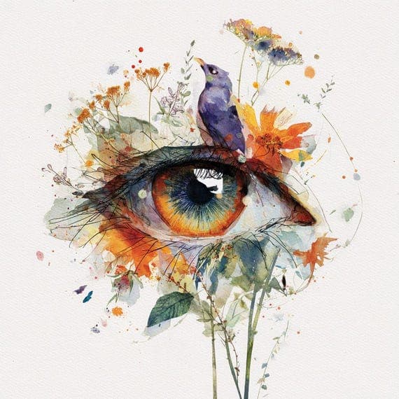 Floral Bird Eye Watercolor Clipart β view 2 β watercolor clipart transparent PNG instant download