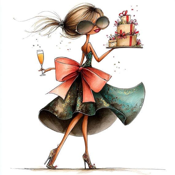 20 Parisian Birthday Fashion Girl Clipart — view 7 — watercolor clipart transparent PNG instant download