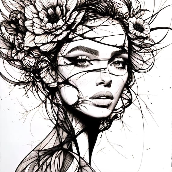 15 Floral Woman Face Clipart — watercolor clipart transparent PNG instant download
