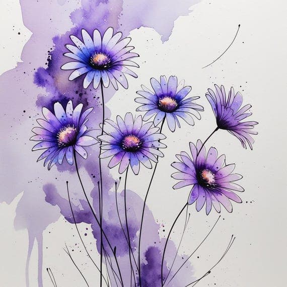 Purple Flower Stems Clip Art β view 2 β watercolor clipart transparent PNG instant download