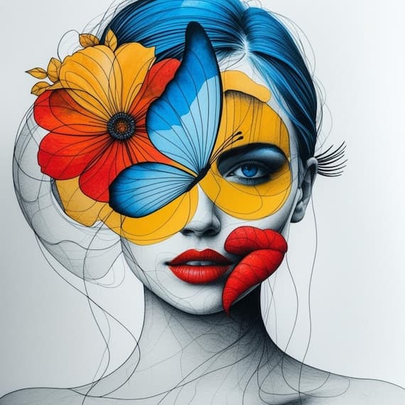 Floral Butterfly Woman Face Clipart β view 4 β watercolor clipart transparent PNG instant download