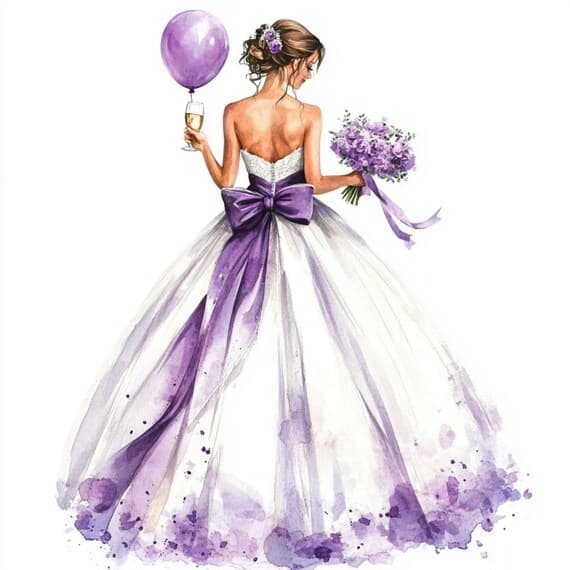 12 Wedding Dress Illustrations β view 3 β watercolor clipart transparent PNG instant download