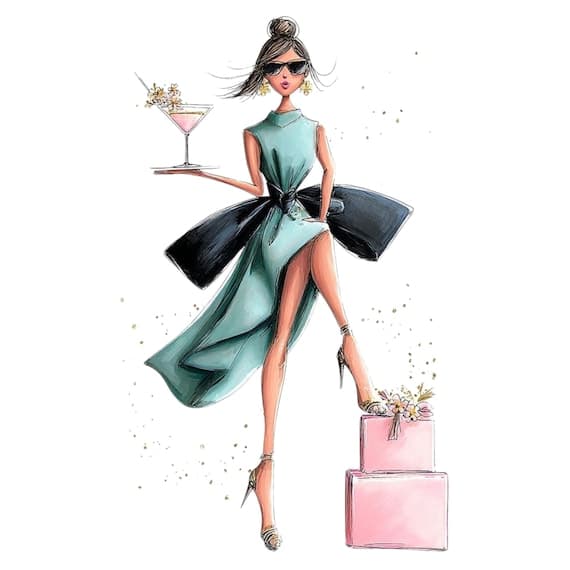 20 Parisian Cocktail Birthday Girl Clipart PNG β view 5 β watercolor clipart transparent PNG instant download