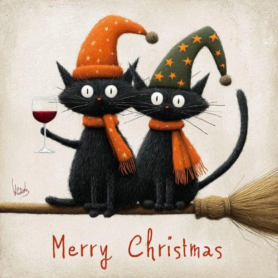 15 Quirky Christmas Cat Clipart (JPG) β view 3 β watercolor clipart transparent PNG instant download