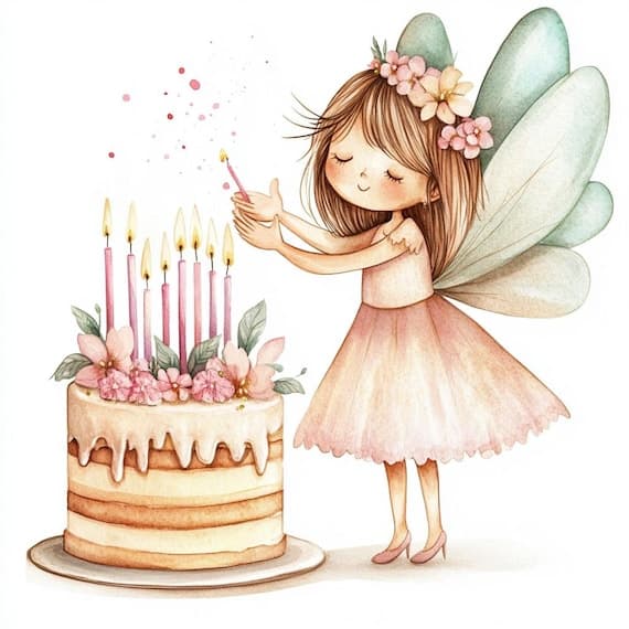 Birthday Cake Fairy Clipart, Watercolor PNG Designs (Digital Download) β view 4 β watercolor clipart transparent PNG instant download