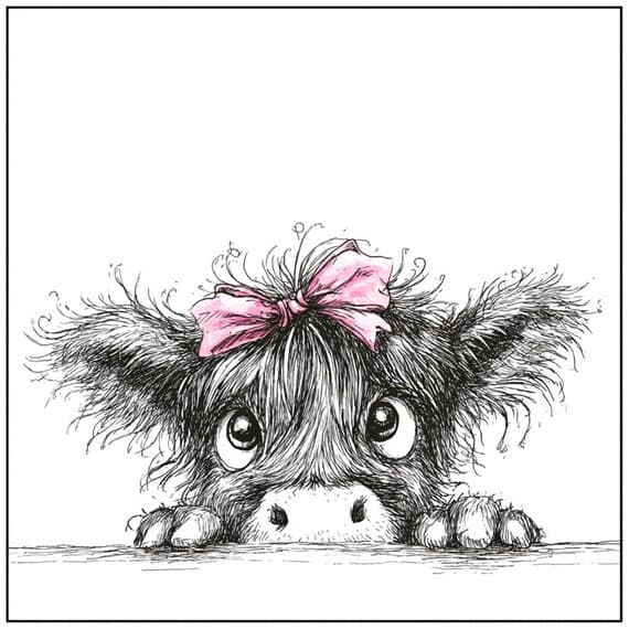 15 Funny Peeking Cow Clipart – Quirky Highland Bull Illustrations for — view 3 — watercolor clipart transparent PNG instant download
