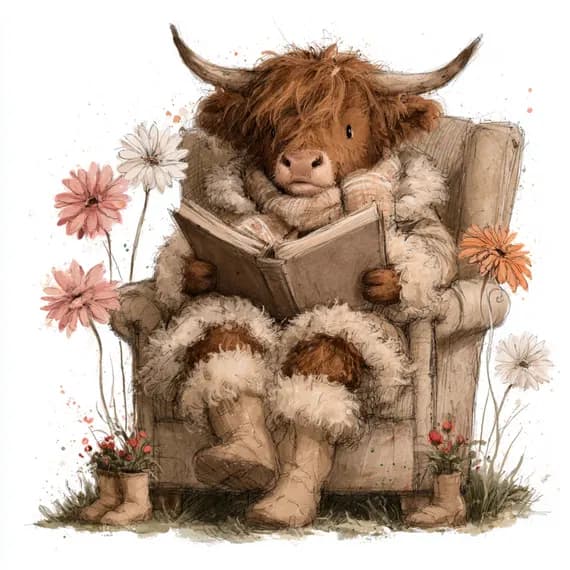 21 Whimsical Highland Cow Clipart PNG β view 7 β watercolor clipart transparent PNG instant download