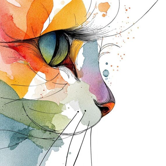 40 Abstract Cat Face Clipart β view 3 β watercolor clipart transparent PNG instant download