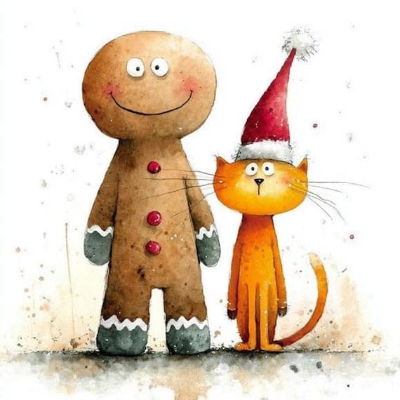30 Watercolor Christmas Cats & Snowman Clipart (PNG) β watercolor clipart transparent PNG instant download
