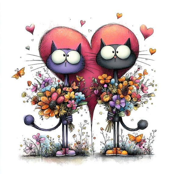 20 Whimsical Cat Love Clipart PNG β view 4 β watercolor clipart transparent PNG instant download