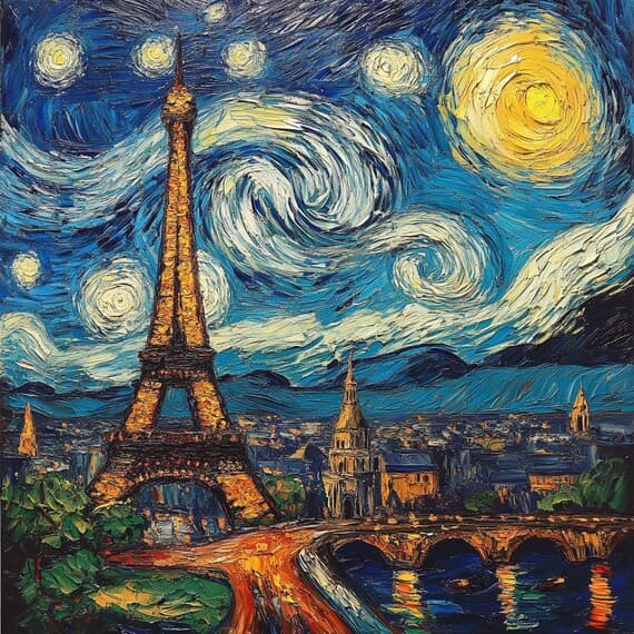 Van Gogh Starry Night Paris Clipart β view 3 β watercolor clipart transparent PNG instant download