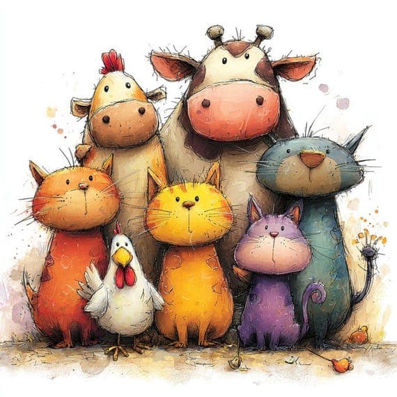 12 Funny Farm Birthday Animals Clipart β view 6 β watercolor clipart transparent PNG instant download